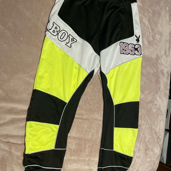 Playboy x missguided neon track pants with belt M reflective - Picture 3 of 4